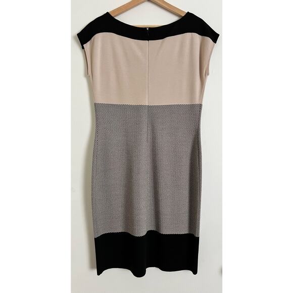 St. John Women’s Dress Colorblock Pattern Knee-Length Beige Black Grey 8 Wool - Picture 1 of 5